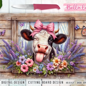 Conception de sublimation de planche à découper de cuisine, impression numérique de cuisine de vache mignonne, téléchargement numérique, sublimation numérique de génisse, conception de ferme de campagne