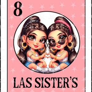 Carte Loteria en espagnol, conception par sublimation, conception numérique par sublimation, téléchargement immédiat, conception espagnole, Las Sister's, carte espagnole Loteria