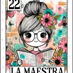 Tarjeta de lotería La Maestra en español, diseño de sublimación, diseño PNG de La Maestra, descarga instantánea, diseño en español, tarjeta de La Maestra en español