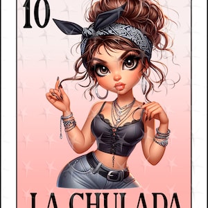 Loteriakaart en espanol, La Chulada digitaal ontwerp, Instant Download, Spaans ontwerp, schattig meisje sublimatieontwerp, La Chulada Loteria-kaart