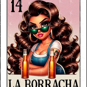 Loteriakaart in espanol, La Borracha digitaal ontwerp, Instant Download, Spaans ontwerp, schattig meisje sublimatieontwerp, La Borracha Loteria-kaart