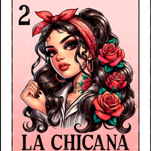 Carte Loteria en espagnol, Design par sublimation, La Chicana chibi girl png, Téléchargement instantané, Design espagnol, LA CHICANA, PNG Carte Loteria