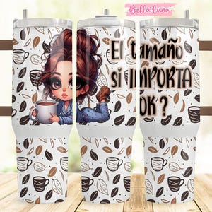 Chibi Girl Coffee 40oz Tumbler Wrap: Spanish Digital Design (Digital Download)