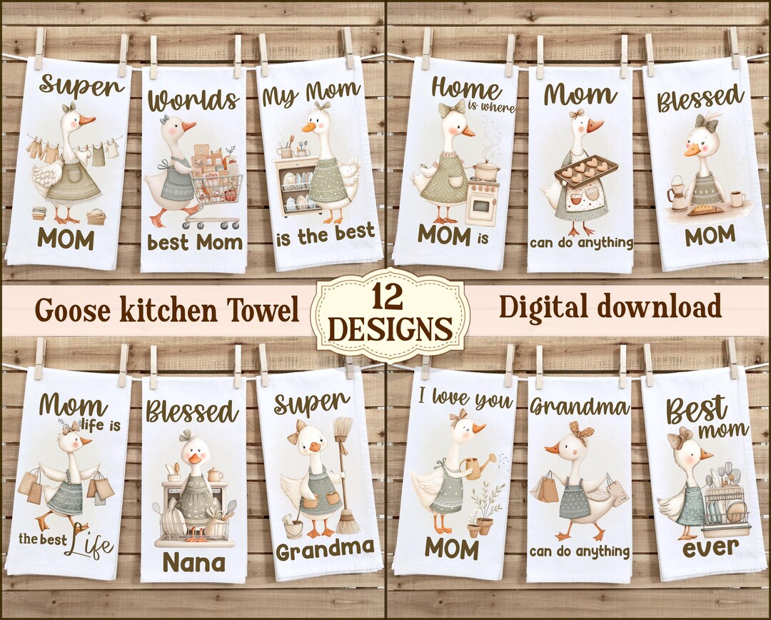 Goose Kitchen Towel PNG Bundle – 12 Designs Instant Download | Mom ...