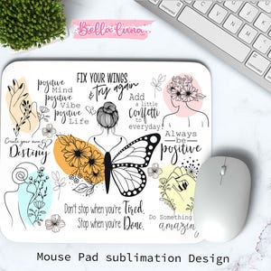 Diseño de sublimación de alfombrilla de ratón inspirador, diseño PNG de alfombrilla de ratón positiva, alfombrilla de ratón con mariposas, descarga digital, alfombrilla de ratón con frases de amor propio