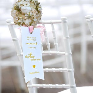 Etichette personalizzate per la prenotazione dei posti a sedere per matrimoni con lamina d'oro per sedie da matrimonio, cartelli personalizzati per la prenotazione dei posti a sedere per la cerimonia nuziale