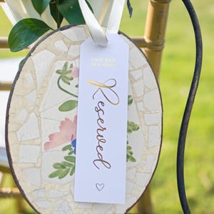Etiqueta personalizada para reserva de assentos para casamento, modelo de etiqueta para cadeira reservada, etiqueta minimalista para fileira reservada, placa minimalista para assentos de casamento