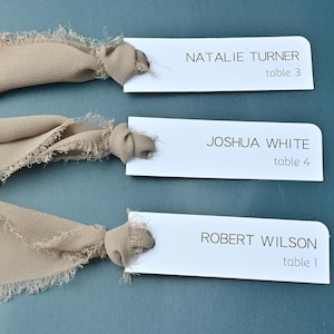 Personalized Wedding Place Cards with Ribbon: Modern Minimalist Name Cards