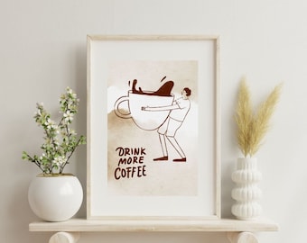 Impresión de café, arte de la tienda, impresión de la cafetería, cartel de la bebida, decoración de la cocina moderna, cartel retro, arte de la cocina, amante del café, arte del café de mediados de siglo