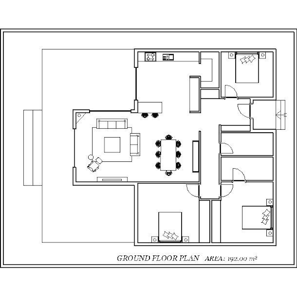 grundriss.192 m2 ebenerdigen hausplan mit großer terrasse