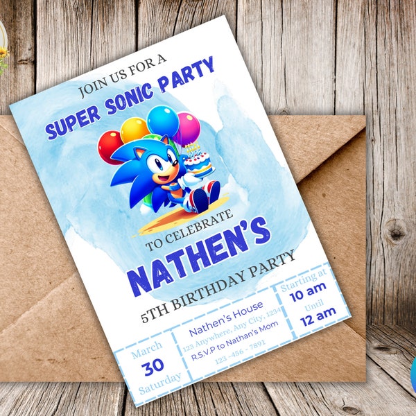 Sonic Birthday Party Invitation Any Age - Instant Download - Ciska Crafty Studio