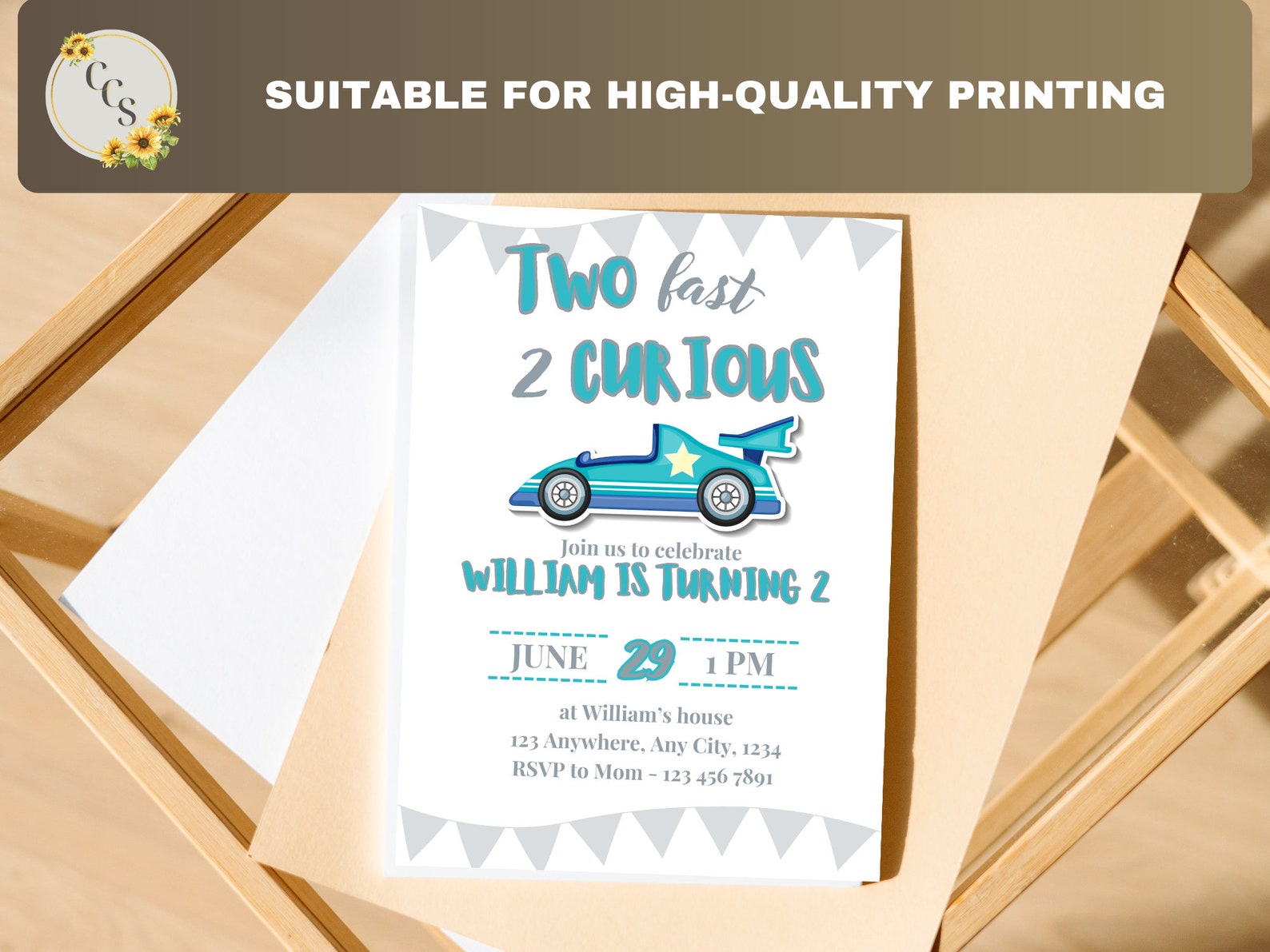 Two Fast 2 Curious Birthday Invitation Editable Car Racing Party Invite