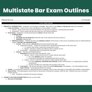 MBE Multistate Bar Exam Civil Procedure Outline MBE Preparation Law Notes UBE Bar Prep Outlines