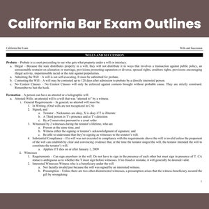 California Bar Exam Wills and Succession Outline CA State Bar Exam Preparation Law Notes Bar Prep Outlines