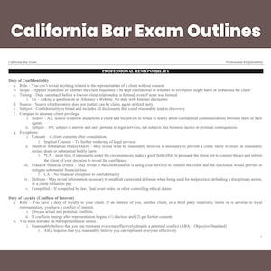 California Bar Exam Berufliche Verantwortung Gliederung CA State Bar Exam Vorbereitung Recht Hinweise Bar Prep Umrisse