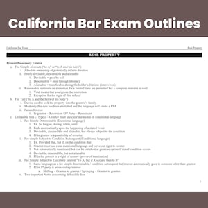 California Bar Exam Real Objekt Umriss CA State Bar Exam Vorbereitung Recht Hinweise Bar Prep Outlines