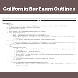 California Bar Exam Torts Umriss CA State Bar Exam-Vorbereitung Juristische Hinweise Bar Prep Outlines