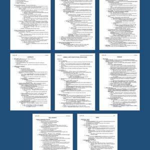 May include: A collection of eight white paper outlines with black text on a dark blue background. The text at the top reads "NEXTGEN UBE OUTLINES". The outlines cover various legal topics, including contracts and real property.