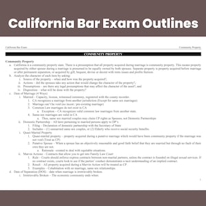 California Bar Exam Community Eigentum Umriss CA State Bar Exam-Vorbereitung Juristische Hinweise Bar Prep Outlines