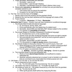 May include: A document titled "Real Property" with detailed legal text on present possessory estates, including fee simple absolute, fee tail, and defeasible fees. The document also covers life estates and future interests, with examples and explanations.