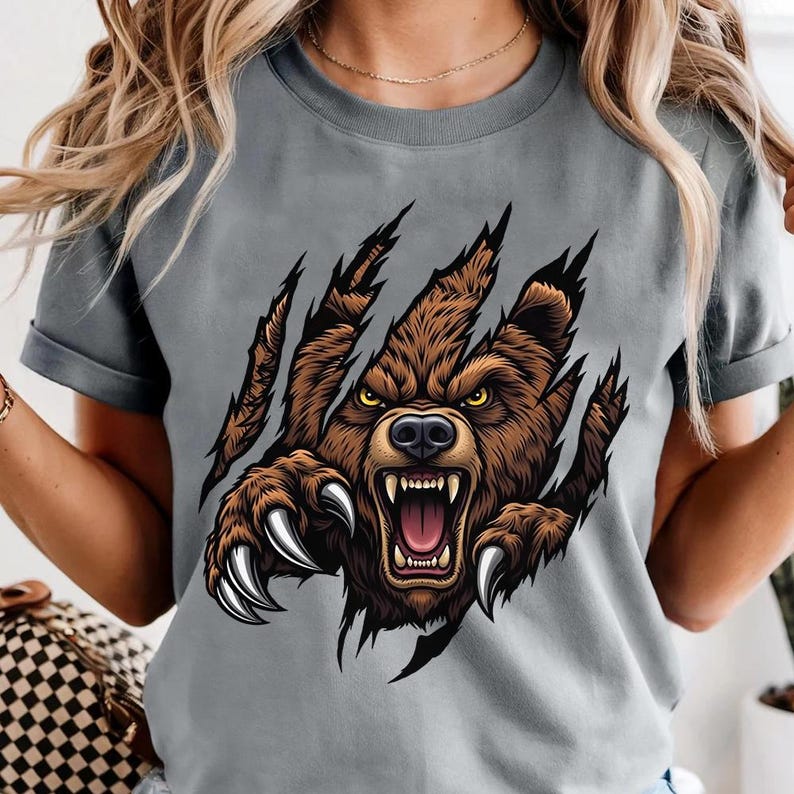 Elevate your clothing designs with this aggressive Chicago bear mascot PNG. Featuring a fierce roaring bear in a bold sports illustration style, this design delivers toughness and urban energy. Perfect for modern streetwear, fan apparel, and edgy graphic tees inspired by Chicago culture.
