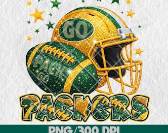 Packers Football Png Game Day Bundle | Green & Yellow Glitter Helmet | Rhinestone Sports Design