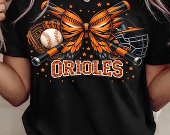Orioles Baseball Bow PNG, Orange Black Baseball Clipart, Game Day Sublimation, Softball Mom