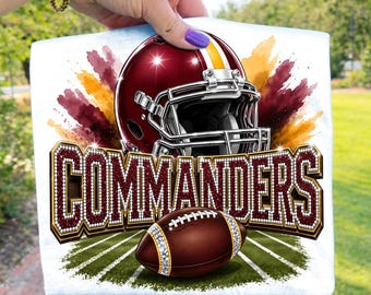 Commanders Football Helmet PNG, Burgundy Gold Glitter Football Shirt Design, Game Day Sublimation