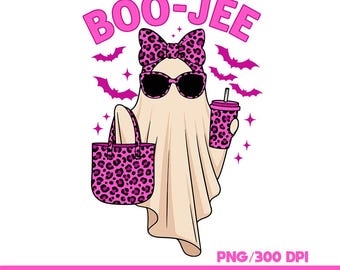 Boo Jee Ghost PNG: Pink Leopard Print Halloween Design (Digital Download)