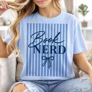 Book Nerd PNG, Coquette Book Lover Design, Striped Reader Graphic (Digital Download)