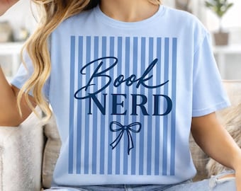 Book Nerd PNG, Coquette Book Lover Design, Striped Reader Graphic (Digital Download)