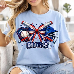 Cubs Baseball Bow Design PNG, Baseball Mom Graphic, Game Day Sublimation, Sports Clipart