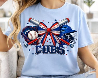 Cubs Baseball Bow Design PNG, Baseball Mom Graphic, Game Day Sublimation, Sports Clipart