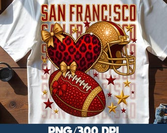 San Francisco Football PNG / Game Day Leopard Coquette Design/ Helmet Heart Sunday Football Mom