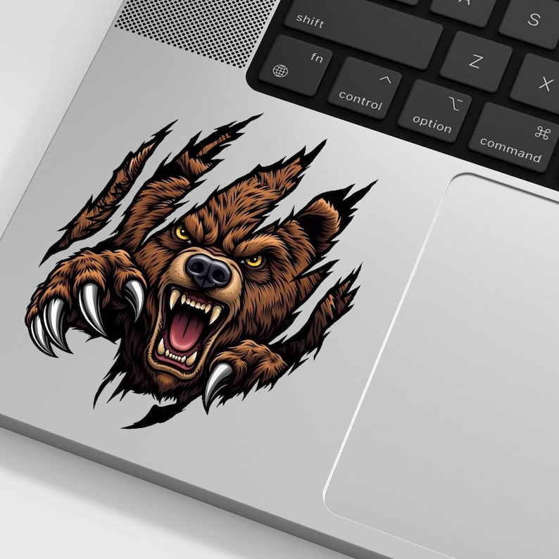 Create eye-catching stickers with this Fierce Bear Chicago PNG illustration. Designed with a powerful bear face, sharp claws, and aggressive expression, this artwork is perfect for vinyl stickers, decals, laptops, water bottles, skateboards, and phone cases.