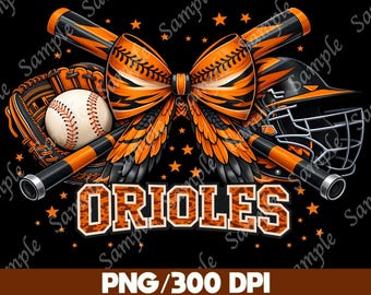Orioles Baseball Bow PNG, Orange Black Baseball Clipart, Game Day Sublimation, Softball Mom