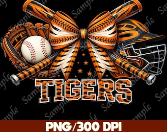 Tigers Baseball Bow PNG, Orange Team Spirit Clipart, Baseball Mom Design, Game Day Sublimation