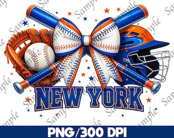 New York Baseball Bow PNG, Baseball Mom Design, Game Day Sublimation, Sports Digital Download