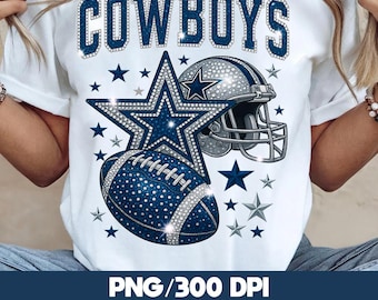 Cowboys Football Star Helmet PNG • Blue Silver Glitter (Digital Download)