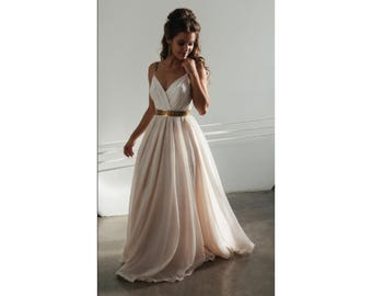 White Chiffon Grecian Goddess Dress With Gold Belt - Etsy