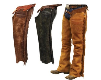 Handgefertigte Schnürhose aus Wildleder mit Fransen, moderne braune Wildlederhose aus echtem Leder, stilvolle Lederhose im Western-Stil