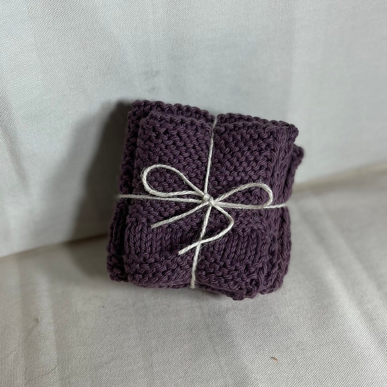 Wash Clothes hand knit, Super Soft 100% Organic Cotton, Great for Hand towels, Makeup removal, washing/drying face, decoration, or a gift Eggplant