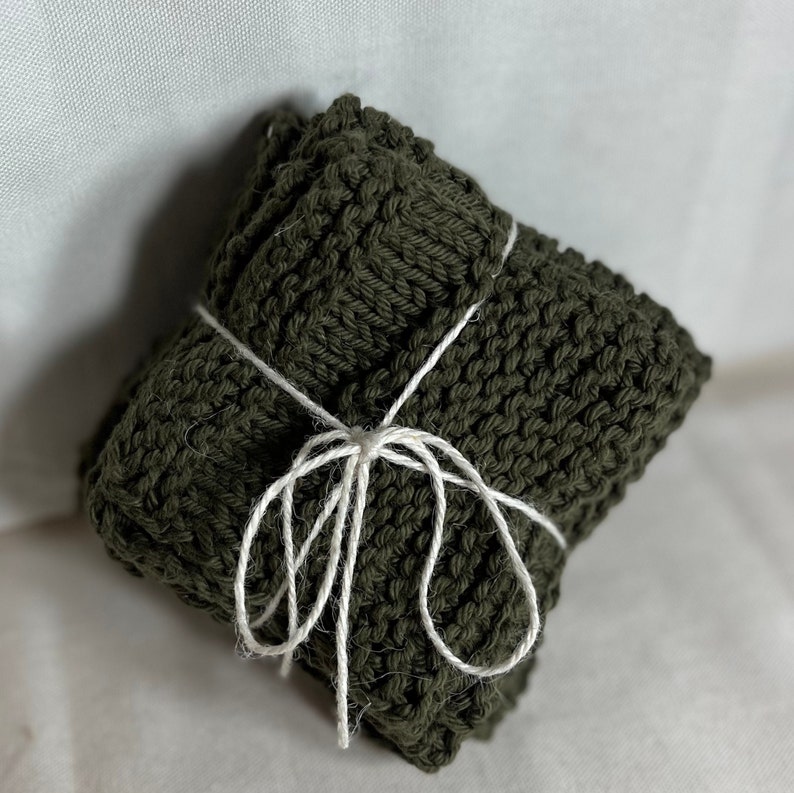 Wash Clothes hand knit, Super Soft 100% Organic Cotton, Great for Hand towels, Makeup removal, washing/drying face, decoration, or a gift Army Green