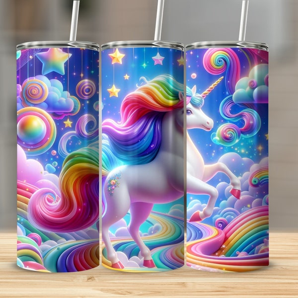 Colorful Rainbow Unicorn Tumbler, Magical Fantasy Creature Travel Mug, Kids Drinking Cup, Gift for Unicorn Lovers