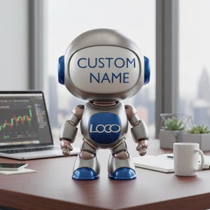 Personlig robot i STL-format | Företagslogotyp 3D-modell | Anpassningsbart namn, kontorspresent | Utskrivbar