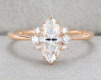 1.5 CT Marquise Moissanite Verlobungsring, Frauen Vintage Moissanite Gold Verlobungsring, Cluster Diamant Brautring, Versprechen Ring.