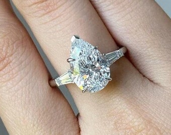 Anillo de compromiso Moissanite de talla pera de 3 CT, anillo de boda de oro macizo de 14 k, anillo de aniversario de solitario, anillo de lágrima, regalo de anillo de promesa para ella.