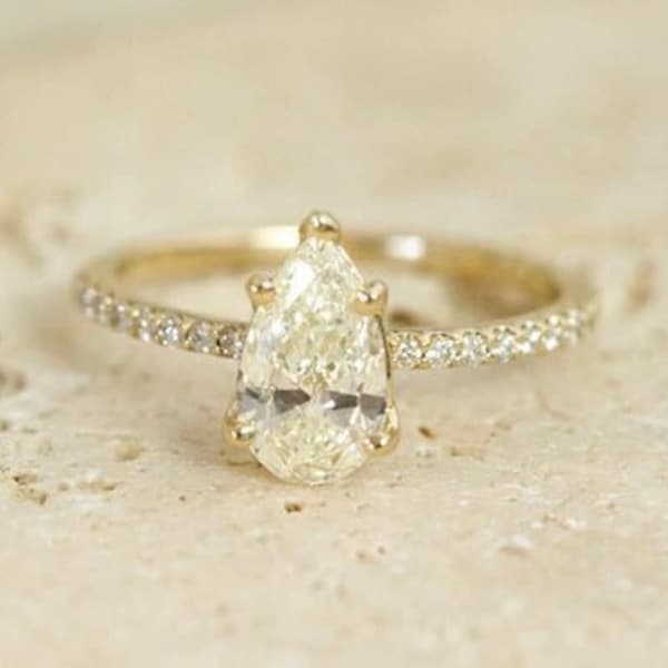 1.5 CT Pear Cut Moissanite Diamond Engagement Ring, 14k Solid Gold Wedding Ring, Solitaire Anniversary Ring, Pear Stone Bridal Promise Ring.