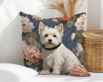 Westie Throw Pillow: Floral Cottagecore Dog Lover Gift