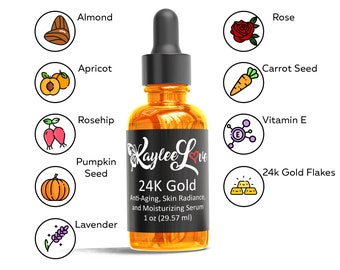 Radiant Skin Oil with 24K Gold Flakes - 1 oz 24 K Gold Serum -  All Natural Organic Natural Skin Care Moisturizer Oil Gift For Her Best Gift